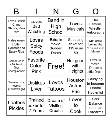 Getting Know to You Bingo Card