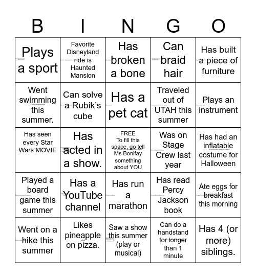 People Bingo Card