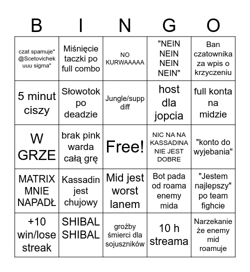 Bingo Scetovichka Bingo Card