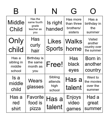 Classmate Bingo Card