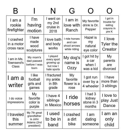 Theatre One 4th Block Bingo Card