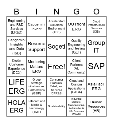 EXPLORE Capgemini - San Francisco Bingo Card