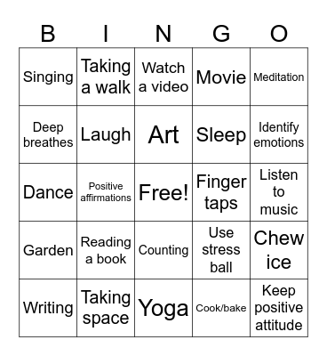 Coping Skills Bingo Card