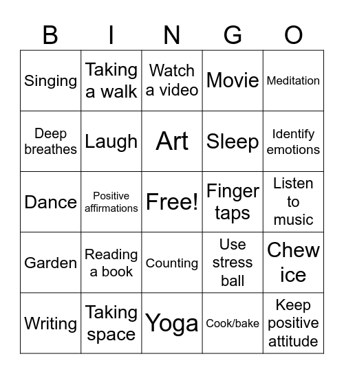 Coping Skills Bingo Card