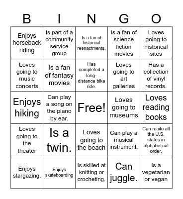 Human Bingo Card