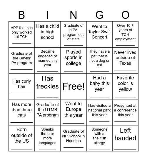 TCH DOS APP Bingo Card