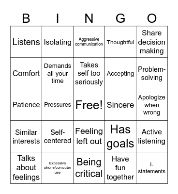 Healthy Relationships and Boundaries Bingo Card