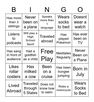 IceBreaker People Bingo Card