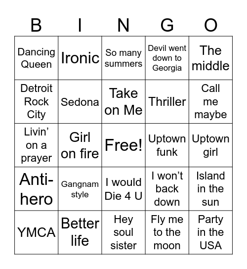 Zone 1 Singo Bingo Card