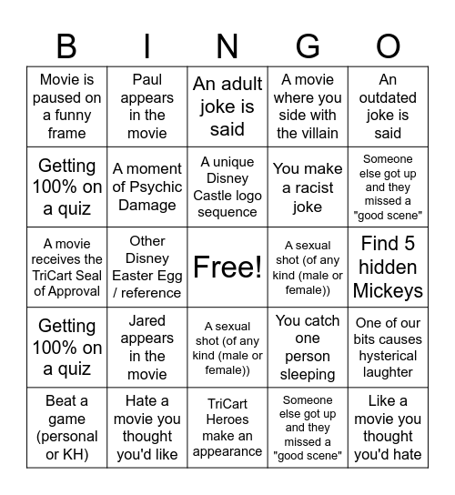 Disney Bingo Card