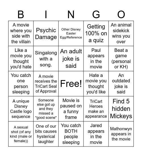Dingo Board Bingo Card