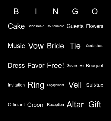 Wedding Bingo Card