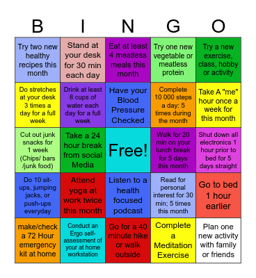 SS7 Health & Fitness Bingo Card