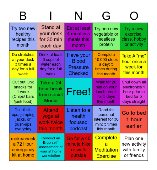 SS7 Health & Fitness Bingo Card