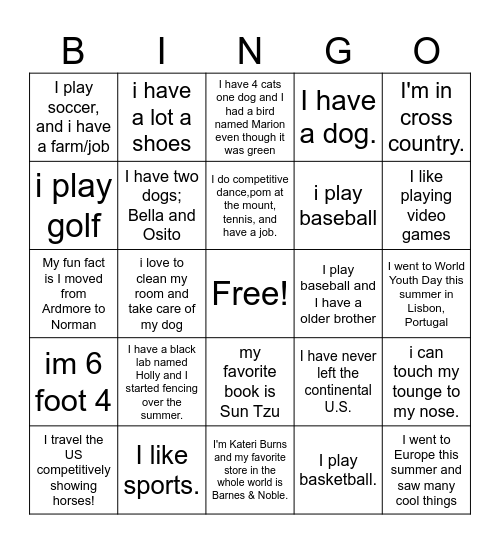 Untitled Bingo Card
