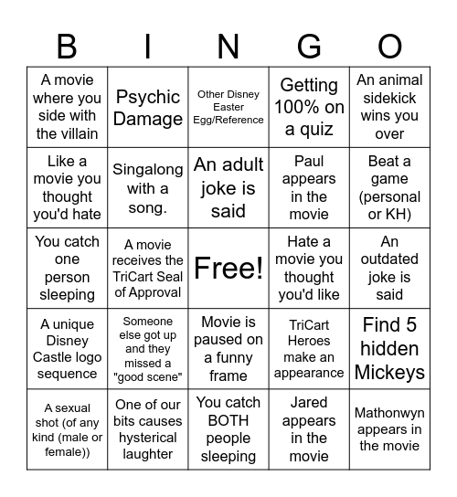 Wingo Bingo Card