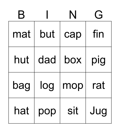 Change The Word Bingo Card
