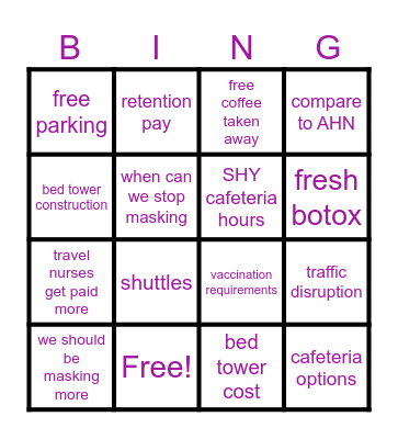 Town Hall Bing-O Bingo Card