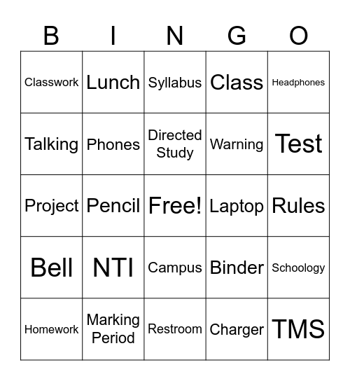 USI Syllabus Bingo Card