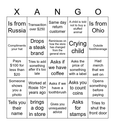 Gift Shop Guest Bingo Card