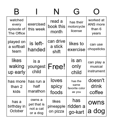 ANS Staff Bingo Card