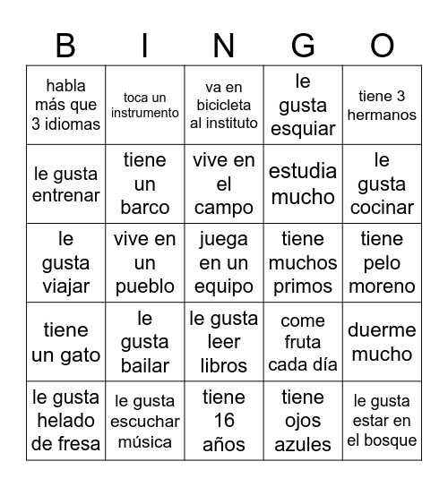 Español 3 Bingo Card