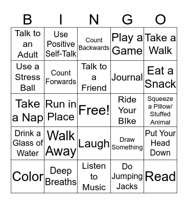 Coping Skill Bingo Card