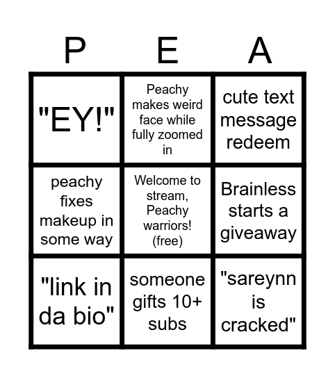 Peachy BINGO Card