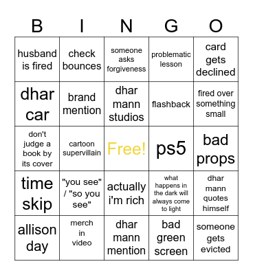 Dhar Mann Bingo Card