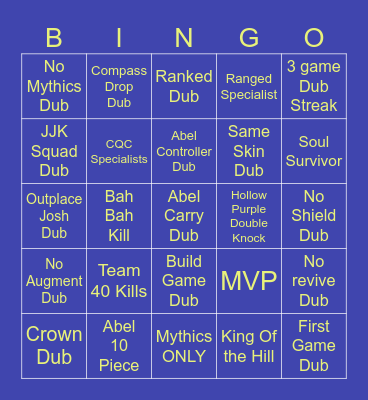 FORTNITE BINGO Card