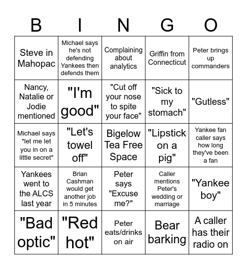 Peter & Michael Bingo Card