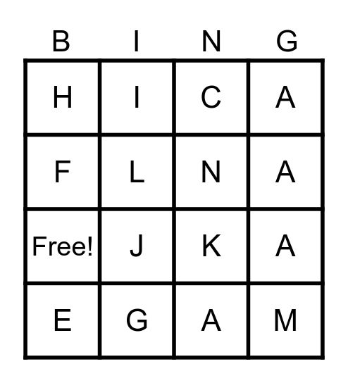 ALPHABET BINGO FOR KIDS Bingo Card