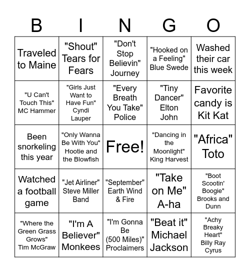 Mixer Bingo Card