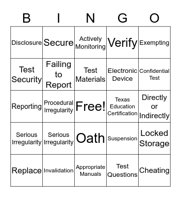 STAAR Bingo Card