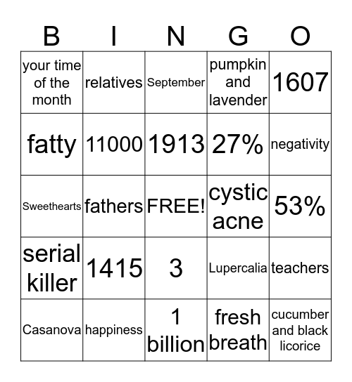 Valentine's Bingo! Bingo Card