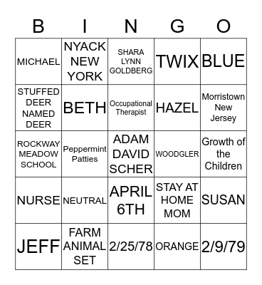 ADAM & SHARA BABY SHOWER Bingo Card
