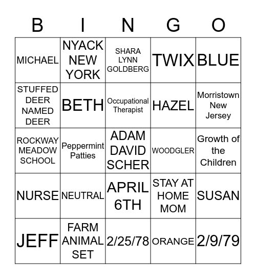 ADAM & SHARA BABY SHOWER Bingo Card