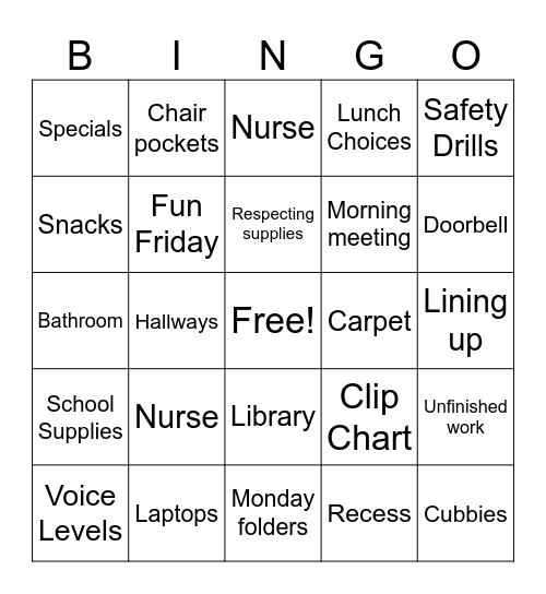 Back to School Bingo! Bingo Card