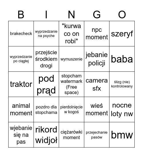 STOP CHAM BINGO Card