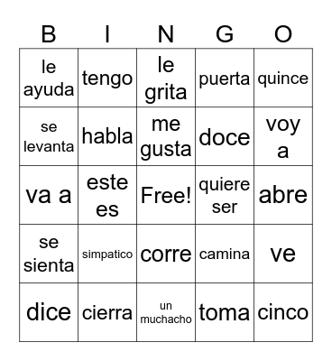 Spanish 1 Review Bingo Card