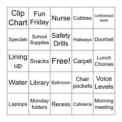 Back to School Bingo! Bingo Card