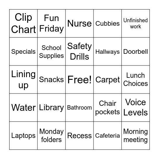 Back to School Bingo! Bingo Card