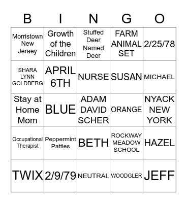 ADAM & SHARA 'S BABY SHOWER Bingo Card