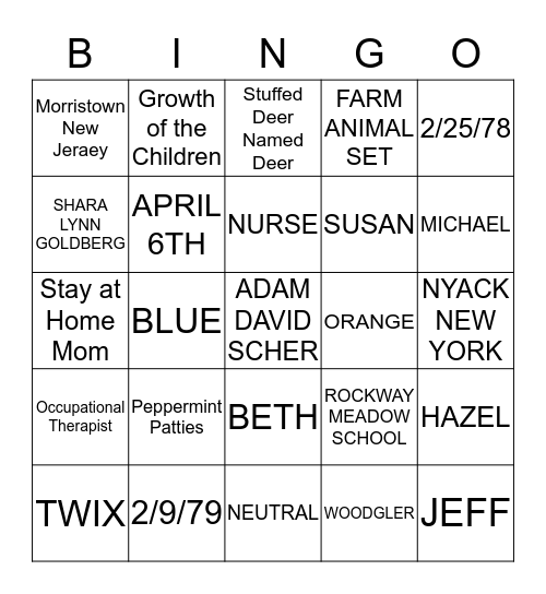 ADAM & SHARA 'S BABY SHOWER Bingo Card