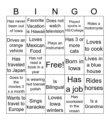 People Blackout Bingo Card