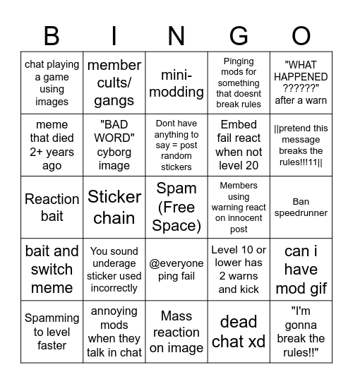 #genaral being annoying Bingo Card