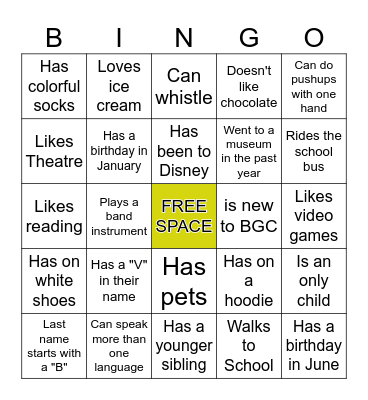 Middle School BINGO: Find someone who... Bingo Card