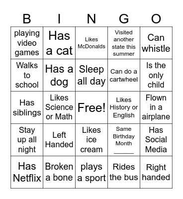 Connection Bingo Card