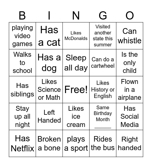 Connection Bingo Card