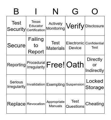 STAAR Bingo Card